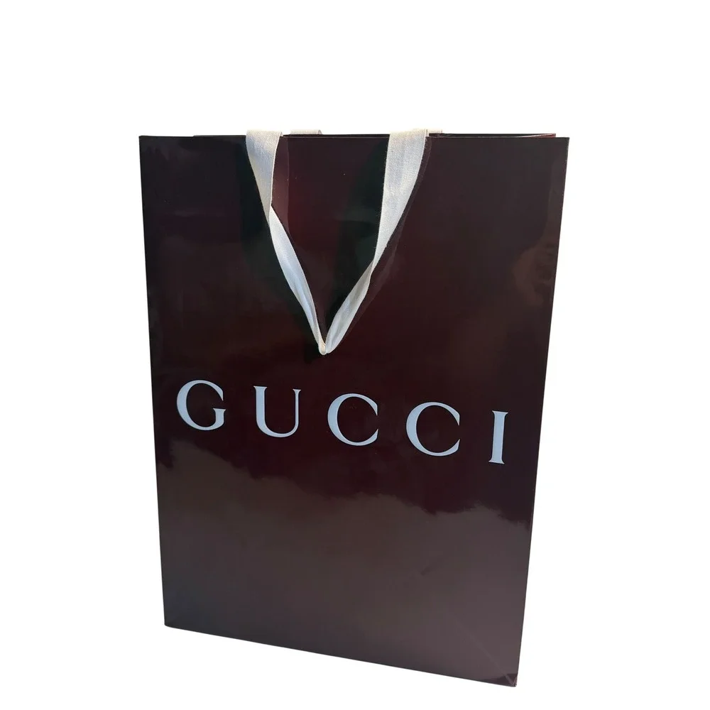 Gucci Retail Shopping Bag Burgundy Glossy Logo Large‎ Authentic Boutique Tote
